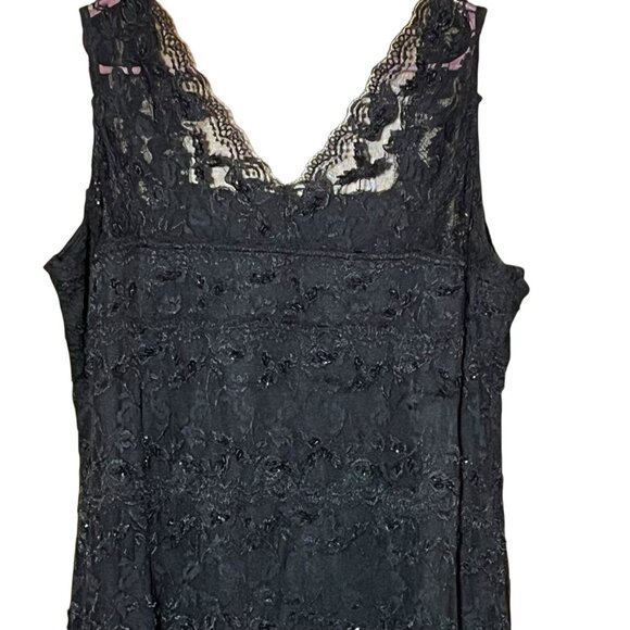 Onyx Nite VTG Y2K Black Sleeveless Midi Lace Lined Beaded Empire Waist Dress 14W - Picture 4 of 5